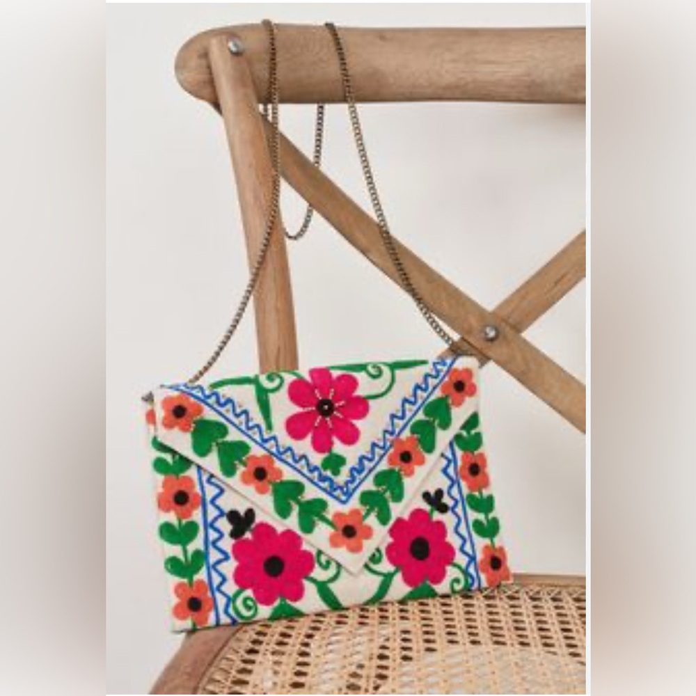 Lovestitch Floral Embroidered Crossbody Clutch